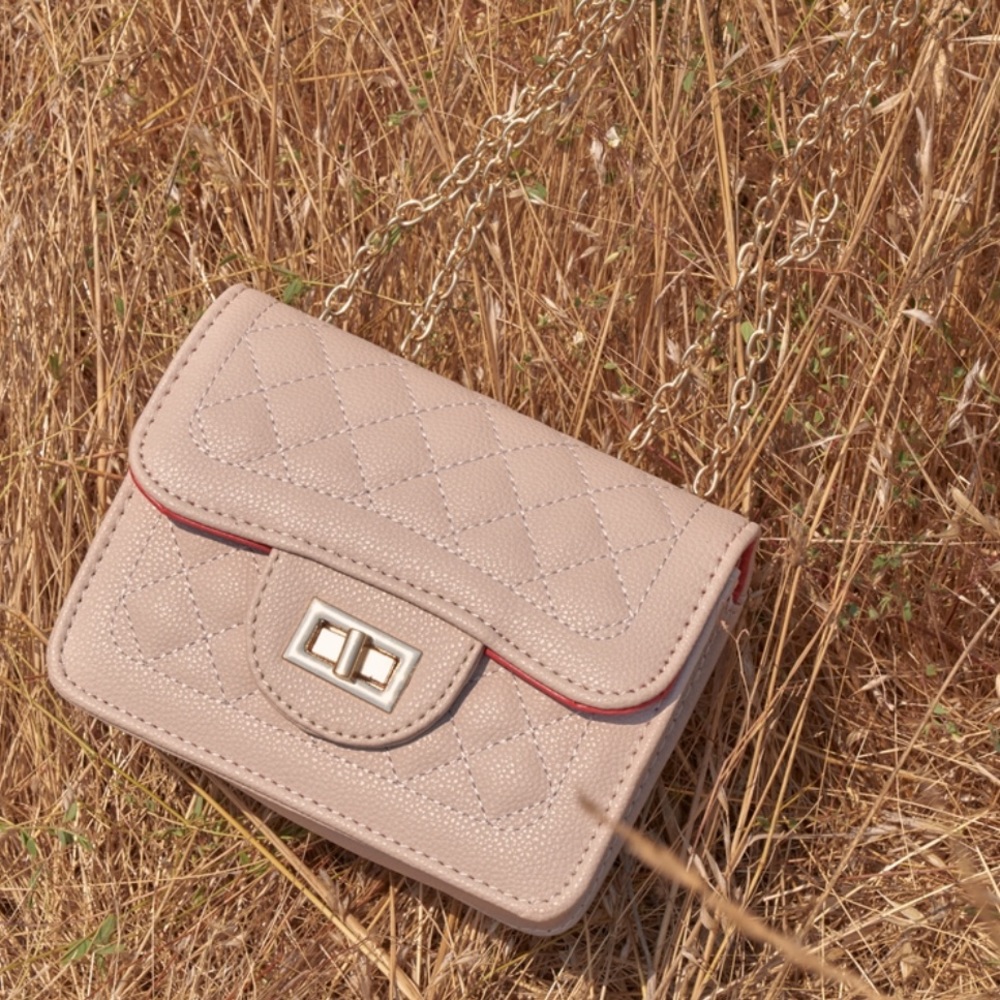 Nude Vegan Leather Quilted Chain Crossbody